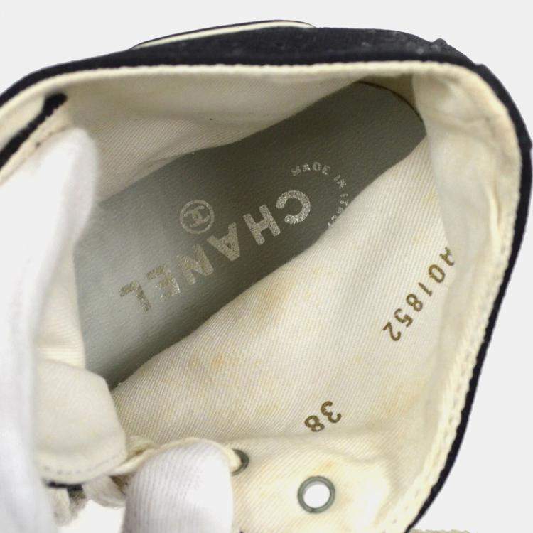 Pre Owned Chanel High Cut Sneakers String Shoes Black White #38