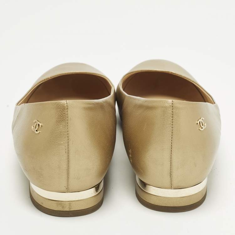 Pre Owned Chanel CC Size 40.5 Gold Leather Ballet Flats