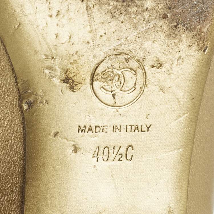 Pre Owned Chanel CC Size 40.5 Gold Leather Ballet Flats