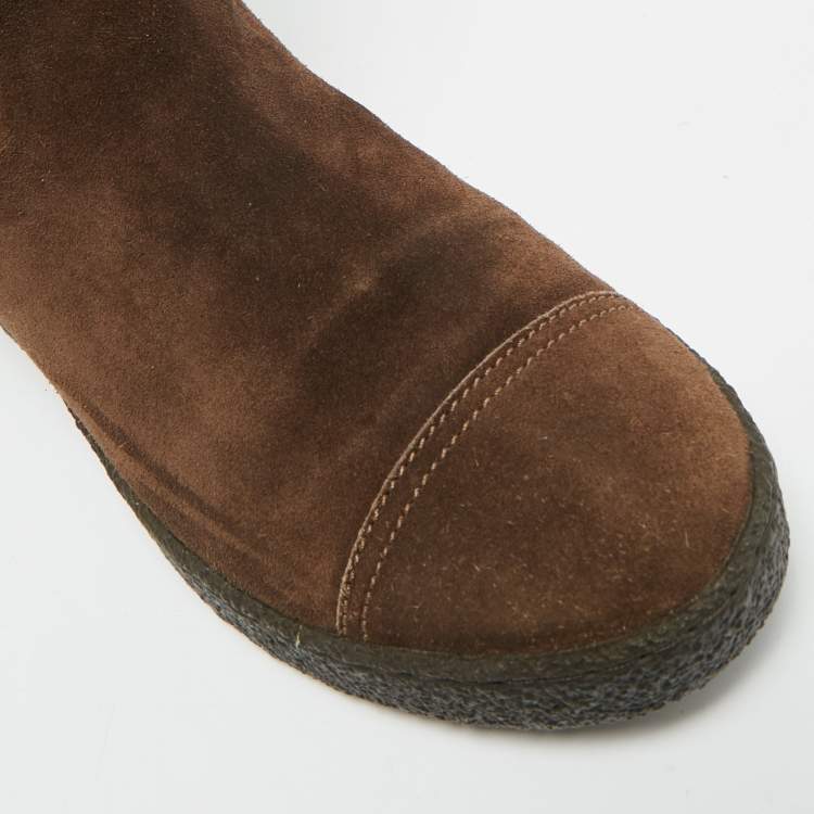 Pre Owned Chanel Size 36.5 Brown Quilted Suede Mid Calf Boots 