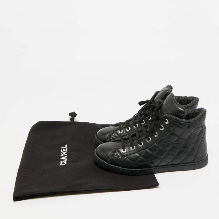 Pre Owned Chanel Size 35.5 Black Leather Lace Up Sneakers