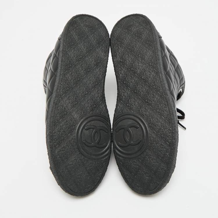 Pre Owned Chanel Size 35.5 Black Leather Lace Up Sneakers