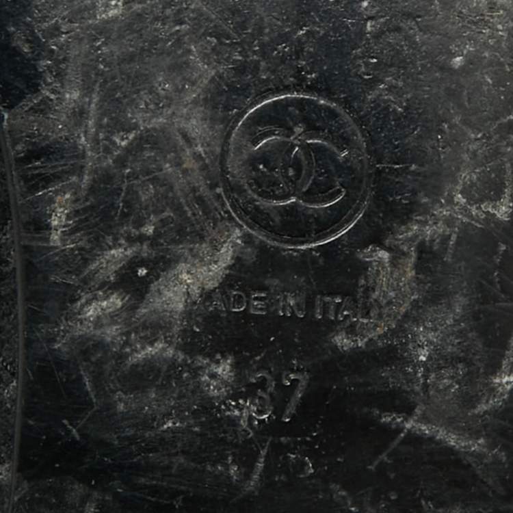 Pre Owned Chanel CC Size 37 Black Quilted Leather Bow Cap Toe Ballet Flats