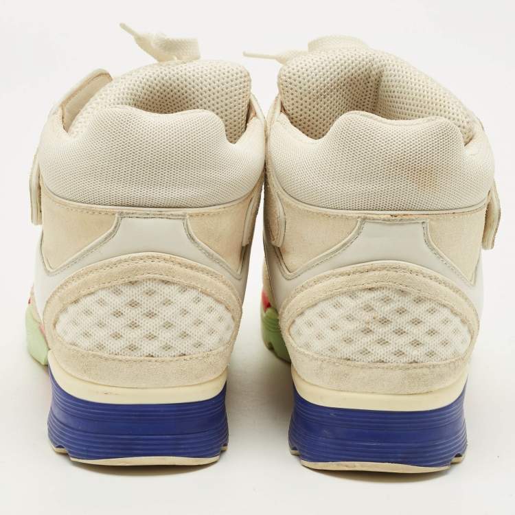 Pre Owned Chanel CC Size 38 Beige/White Mesh and Suede High Top Sneakers