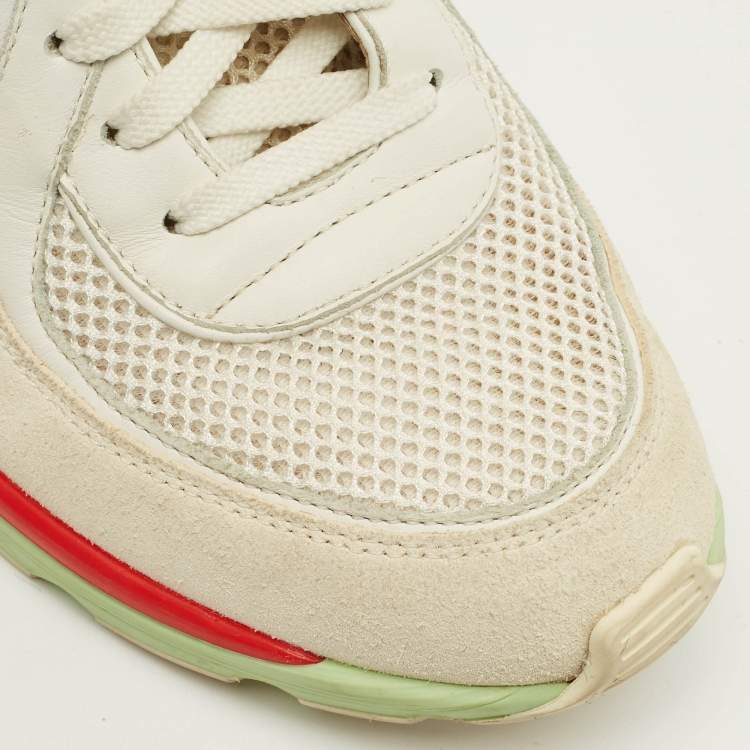 Pre Owned Chanel CC Size 38 Beige/White Mesh and Suede High Top Sneakers