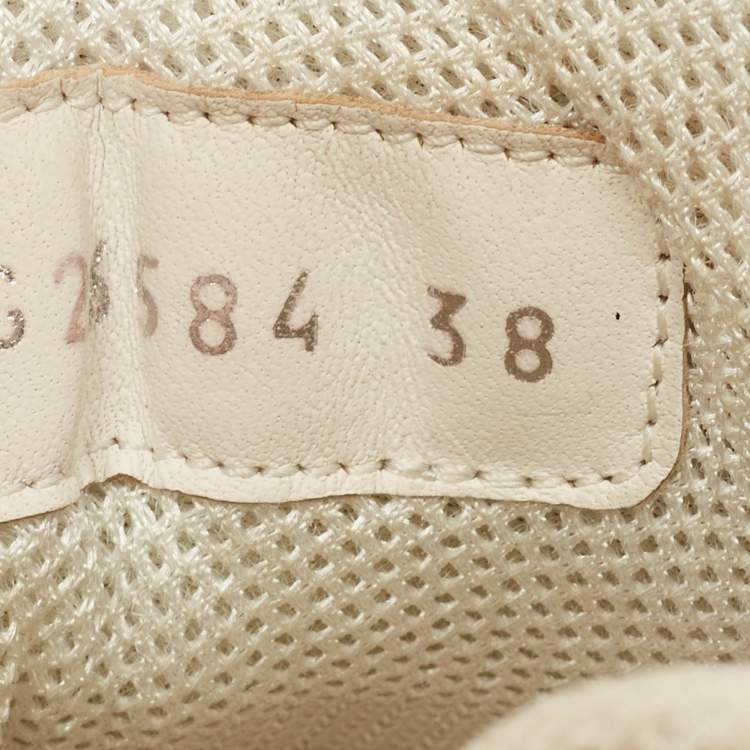 Pre Owned Chanel CC Size 38 Beige/White Mesh and Suede High Top Sneakers