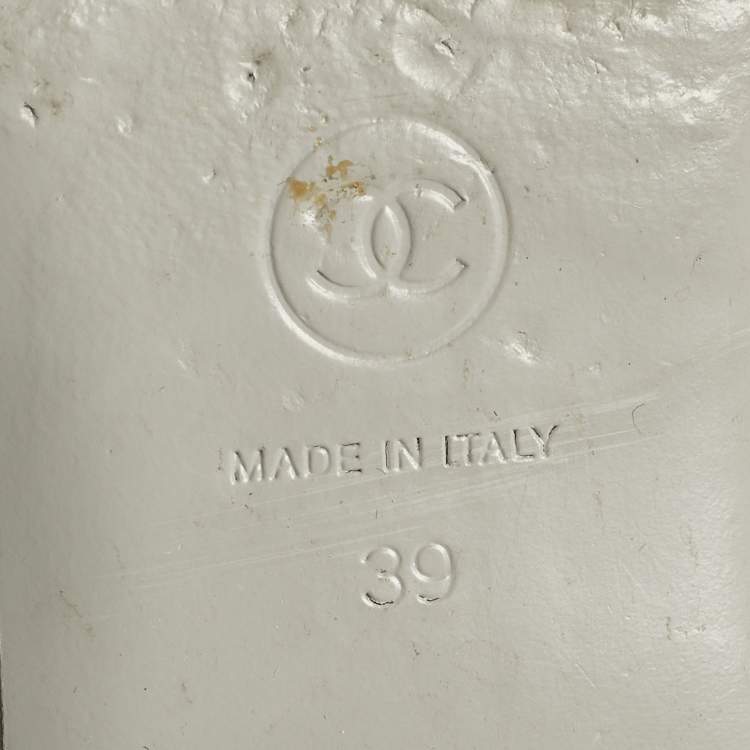 Pre Owned Chanel CC Size 39 Grey/Black Canvas and Suede Slingback Flats