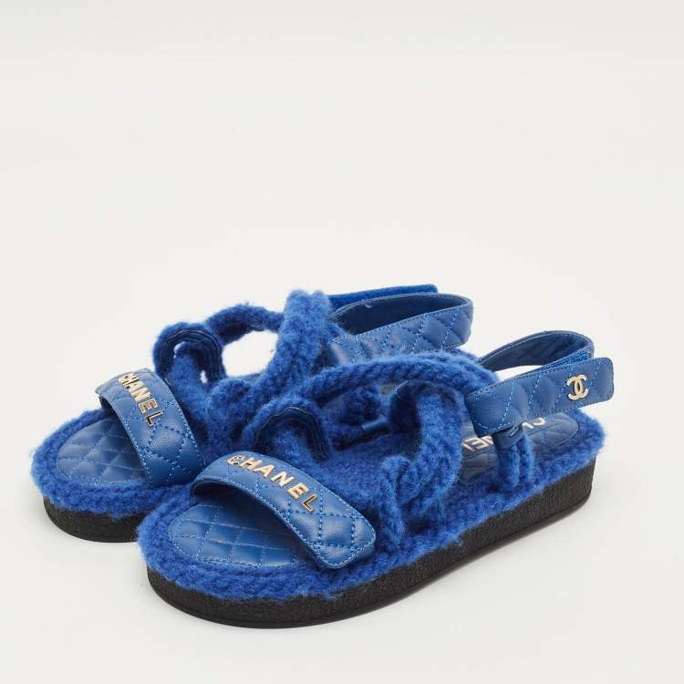 Pre Owned Chanel CC Size 36 Blue  Rope and Leather Flat Sandals