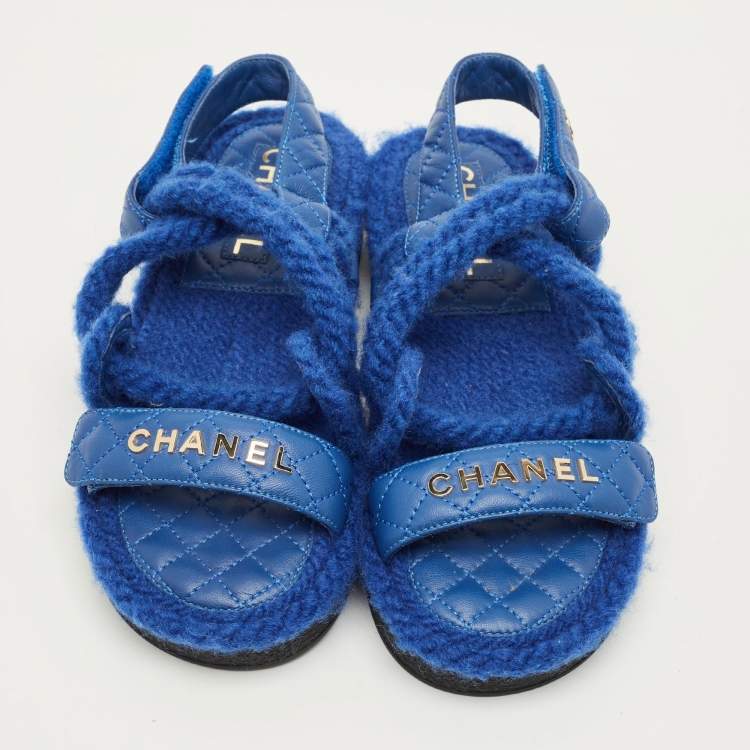 Pre Owned Chanel CC Size 36 Blue  Rope and Leather Flat Sandals
