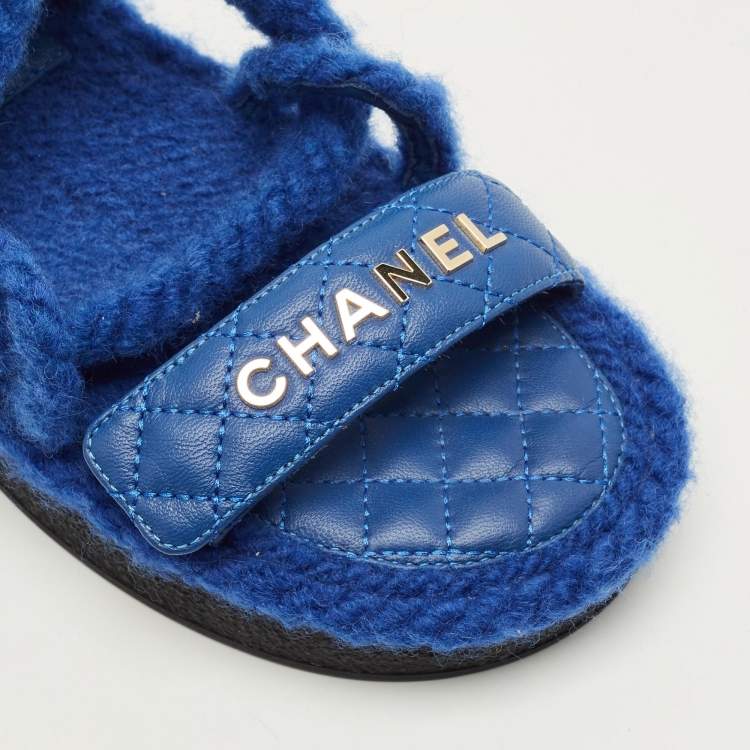 Pre Owned Chanel CC Size 36 Blue  Rope and Leather Flat Sandals