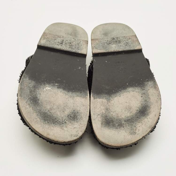 Pre Owned Chanel Dad Size 37.5 Black Tweed Slingback Sandals