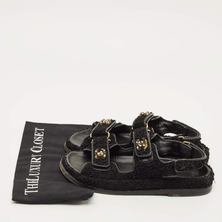 Pre Owned Chanel Dad Size 37.5 Black Tweed Slingback Sandals