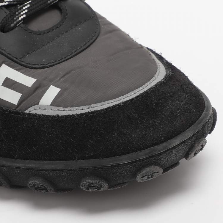 Pre Owned Chanel CC Size 39 Grey/Black Nylon and Suede Low Top Sneakers