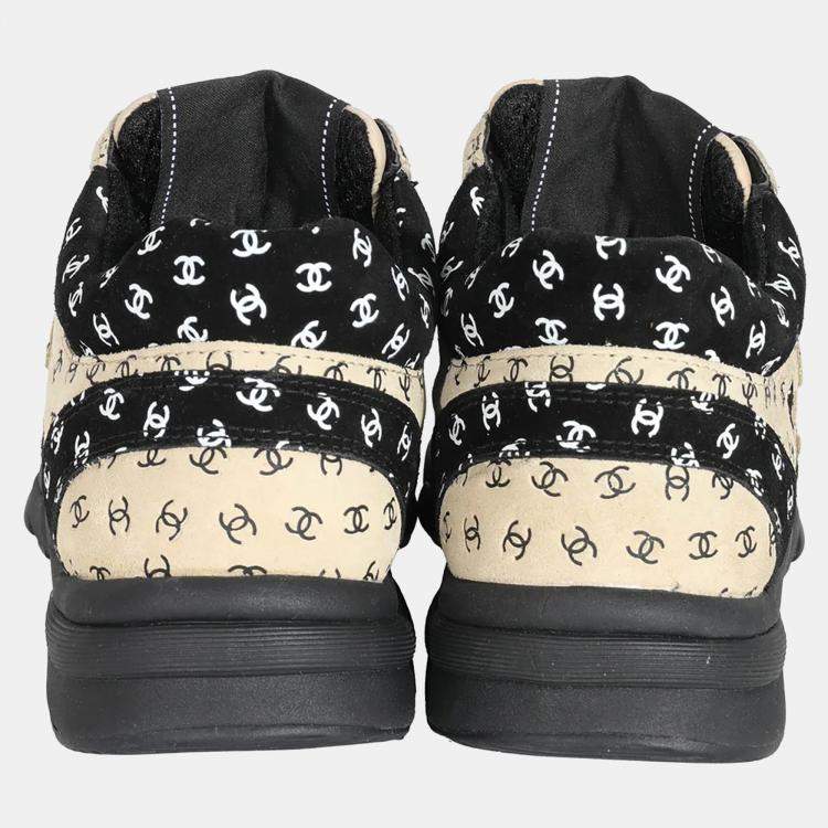 Pre Owned Chanel 22A Beige Black CC All Over Logo Sneakers 35