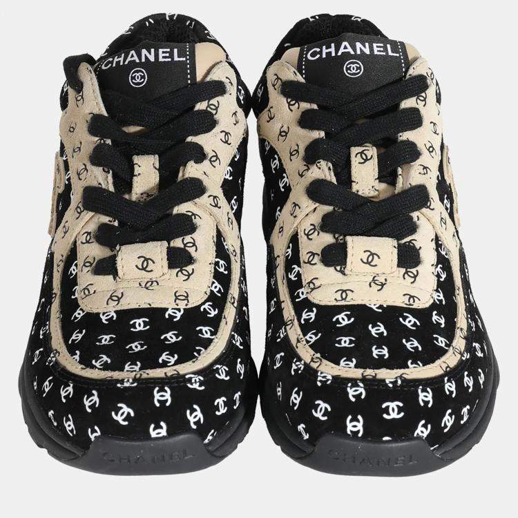 Pre Owned Chanel 22A Beige Black CC All Over Logo Sneakers 35