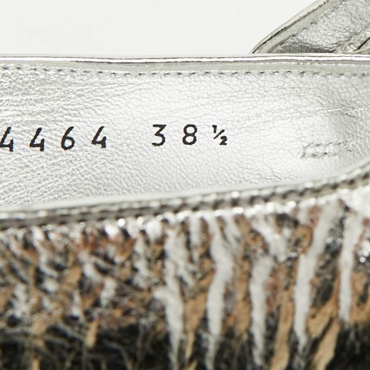 Pre Owned Chanel Size 38.5 Silver Leather Mary Jane Sneakers