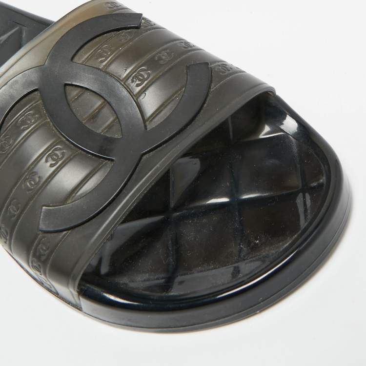 Pre Owned Chanel CC Size 39 Black Rubber Flat Slides 