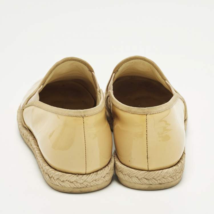 Pre Owned Chanel Size 36.5 Beige Patent Leather Espadrille Loafers