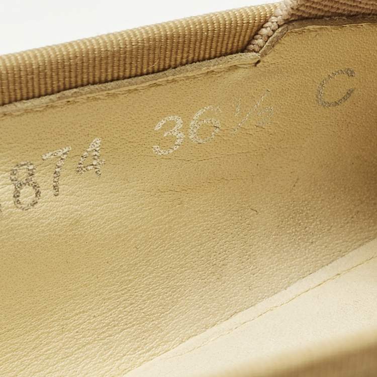 Pre Owned Chanel Size 36.5 Beige Patent Leather Espadrille Loafers