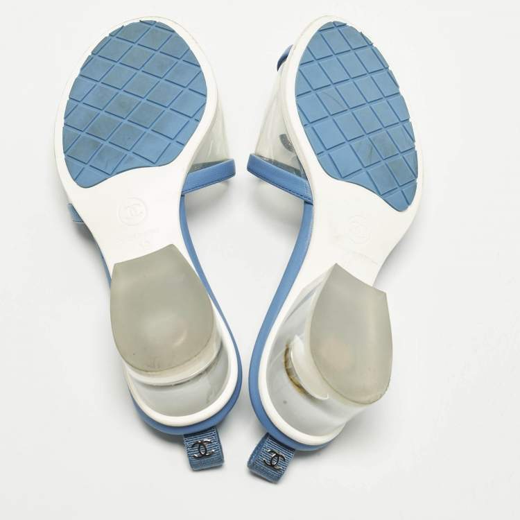 Pre Owned Chanel CC Size 39 Transparent/Blue  Leather and PVC Slide Sandals