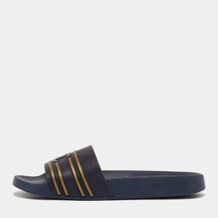 Pre Owned Chanel CC Size 39 Navy Blue Rubber Pool Slide