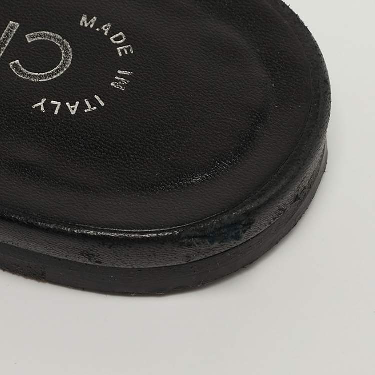 Pre Owned Chanel Size 39 Black Leather Chain Detail Flat Slide