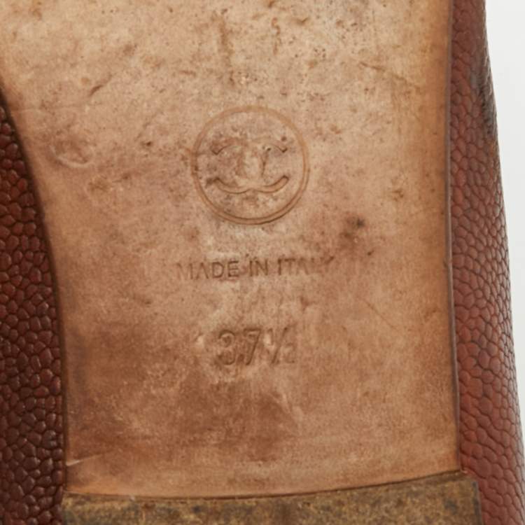 مملوكة مسبقًا Chanel CC Size 37.5 Brown Leather Cap Toe Bow Ballet Flats