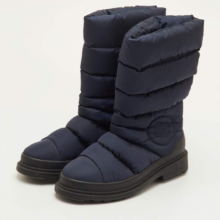 Pre Owned Chanel Size 40.5 Blue Nylon Snow Boots