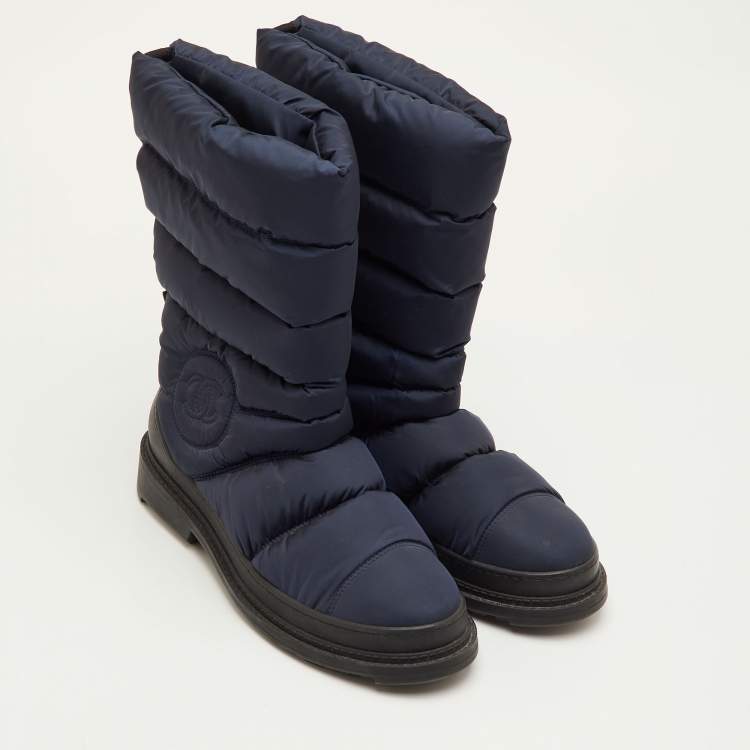 Pre Owned Chanel Size 40.5 Blue Nylon Snow Boots