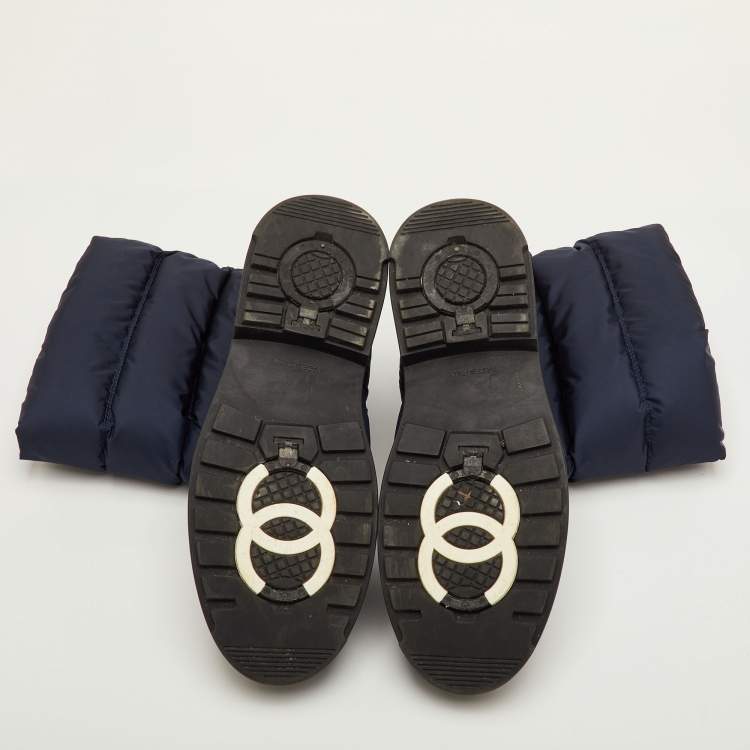 Pre Owned Chanel Size 40.5 Blue Nylon Snow Boots