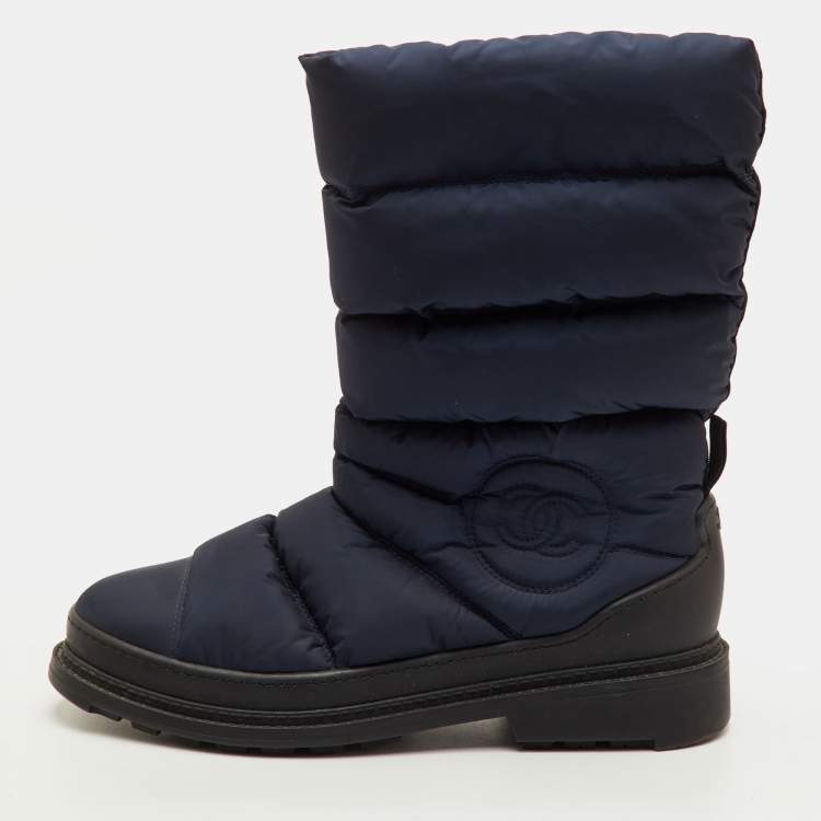 Pre Owned Chanel Size 40.5 Blue Nylon Snow Boots