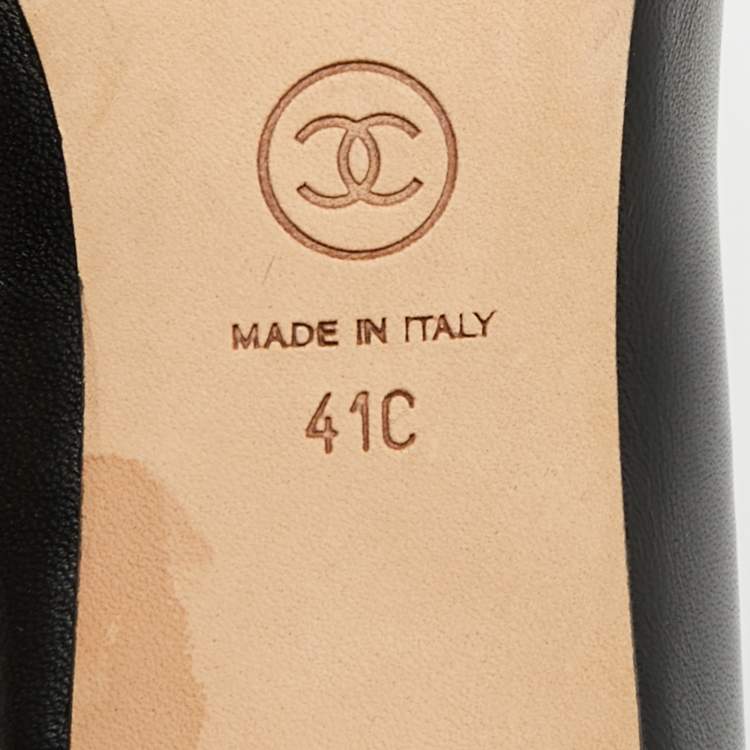 Pre Owned Chanel Camelia Size 41 Black Leather Block Heel Pumps