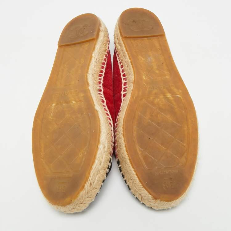 Pre Owned Chanel CC Size 38 Burgundy/Black Suede Espadrille Flats