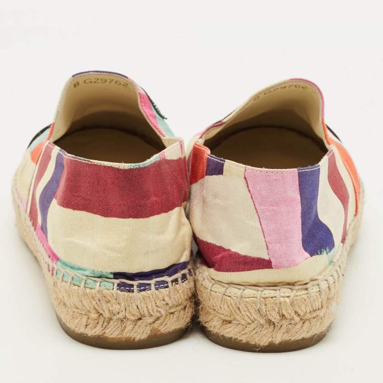 Pre Owned Chanel Coco Size 39 Multicolor Canvas and Patent Leather Espadrille Flats