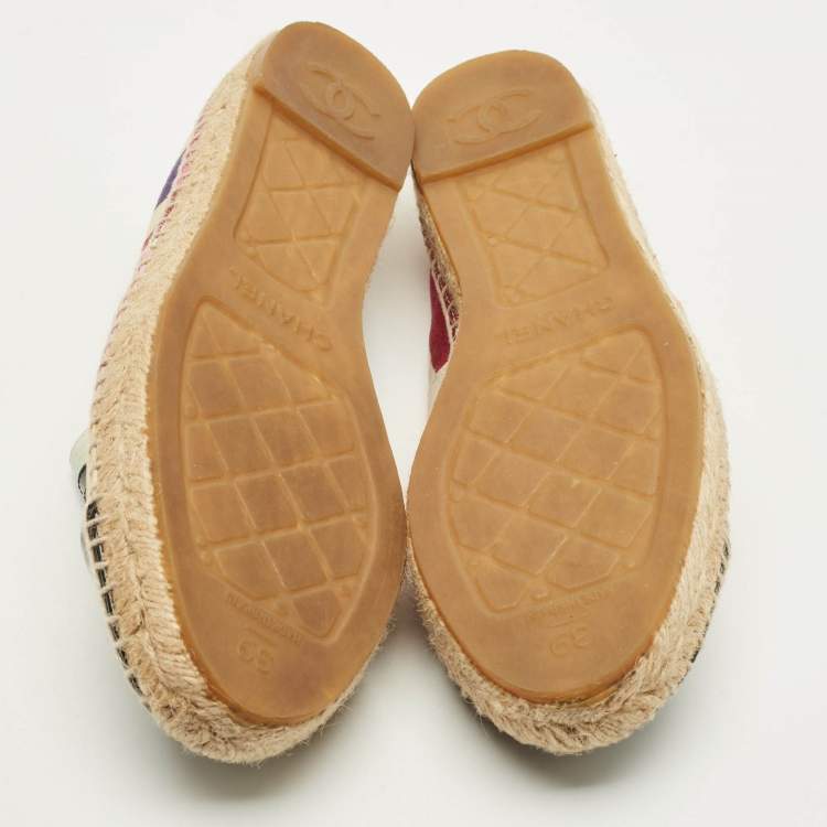 Pre Owned Chanel Coco Size 39 Multicolor Canvas and Patent Leather Espadrille Flats