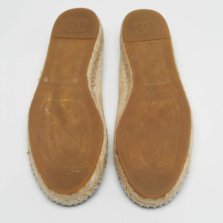 Pre Owned Chanel CC Size 39 Beige Suede Pearl Espadrille Flats