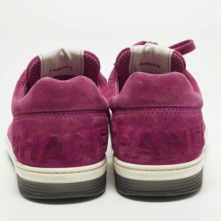 Pre Owned Chanel CC Size 40 Purple Suede Lace Up Sneakers