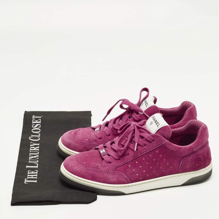 Pre Owned Chanel CC Size 40 Purple Suede Lace Up Sneakers