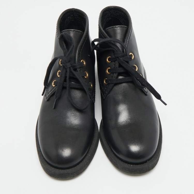 Pre Owned Chanel CC Size 38 Black Leather Lace Up Ankle Length Boots