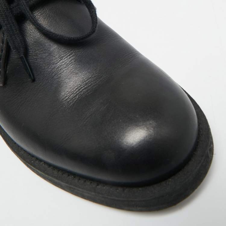 Pre Owned Chanel CC Size 38 Black Leather Lace Up Ankle Length Boots