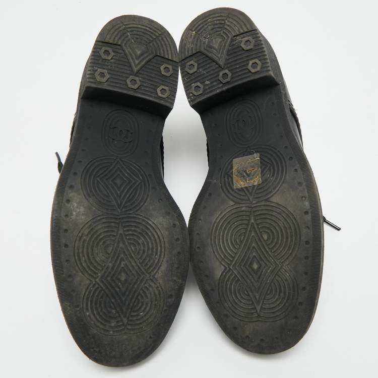 Pre Owned Chanel CC Size 38 Black Leather Lace Up Ankle Length Boots