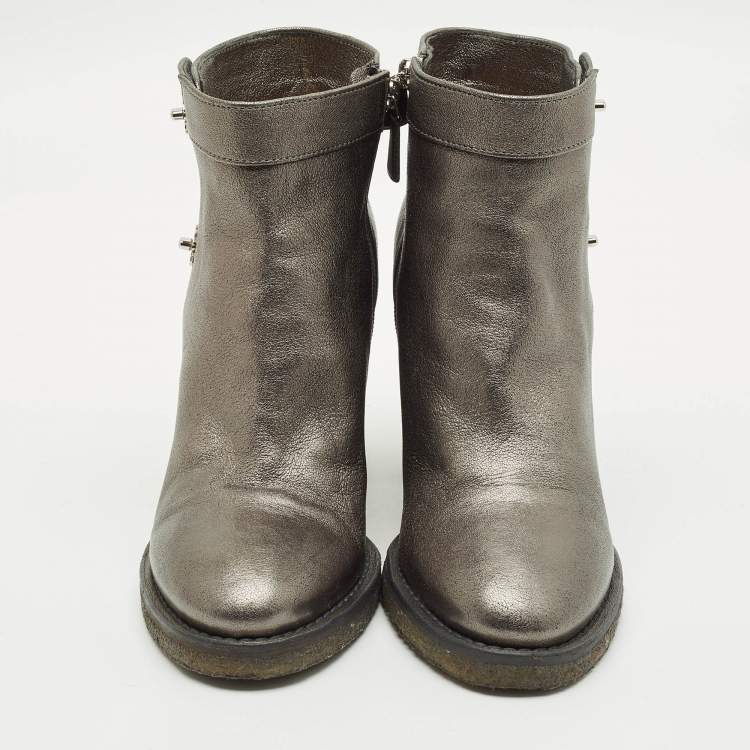 Pre Owned Chanel Size 40 Metallic Leather Ankle Length Boots