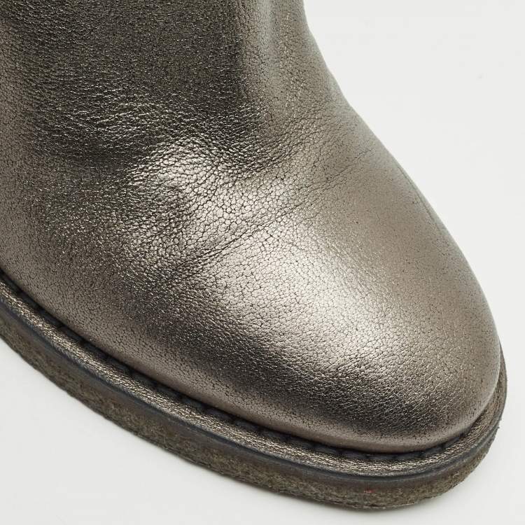 Pre Owned Chanel Size 40 Metallic Leather Ankle Length Boots