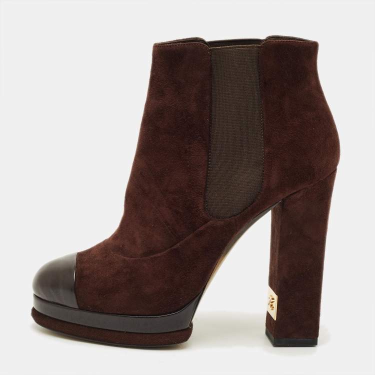 Pre Owned Chanel Size 39 Brown/Black Leather and Suede Ankle Length Boots