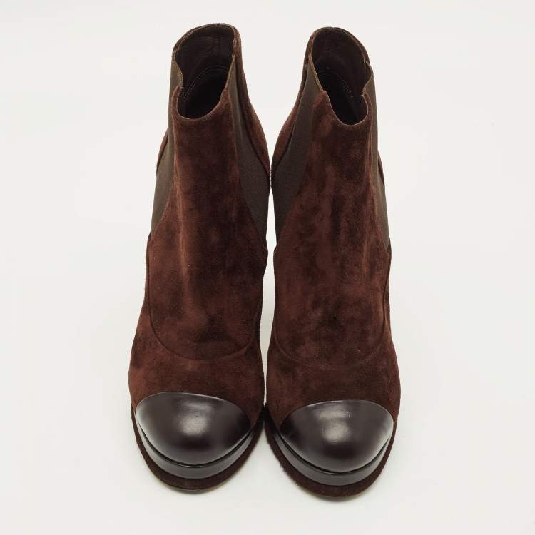 Pre Owned Chanel Size 39 Brown/Black Leather and Suede Ankle Length Boots