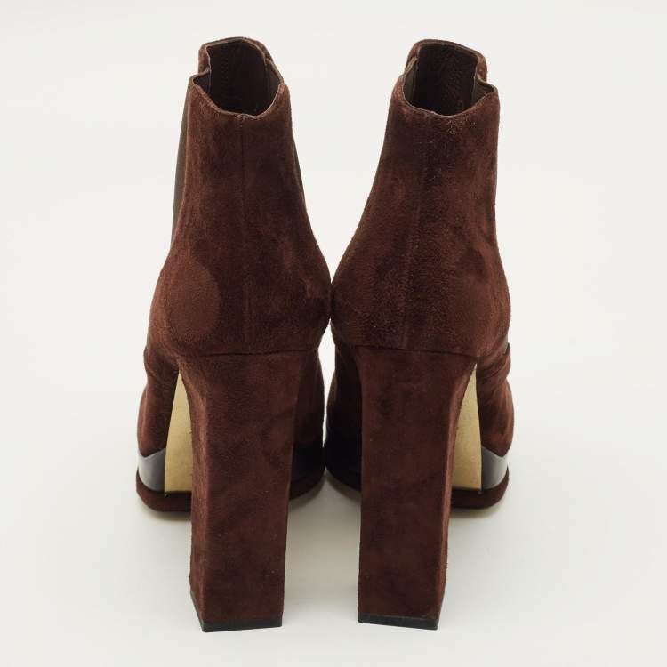 Pre Owned Chanel Size 39 Brown/Black Leather and Suede Ankle Length Boots