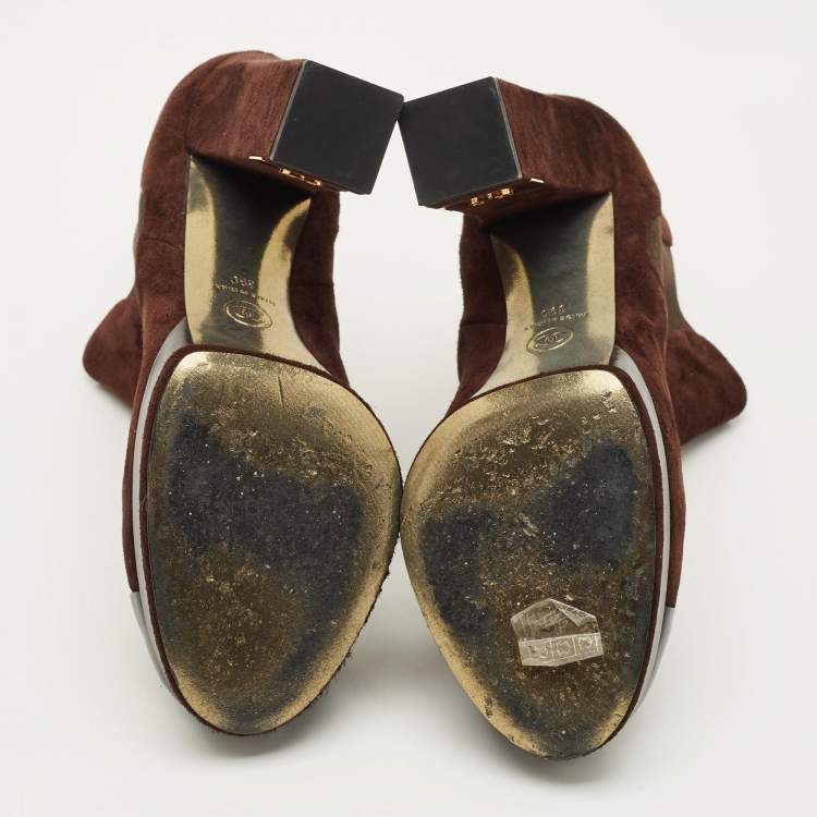 Pre Owned Chanel Size 39 Brown/Black Leather and Suede Ankle Length Boots