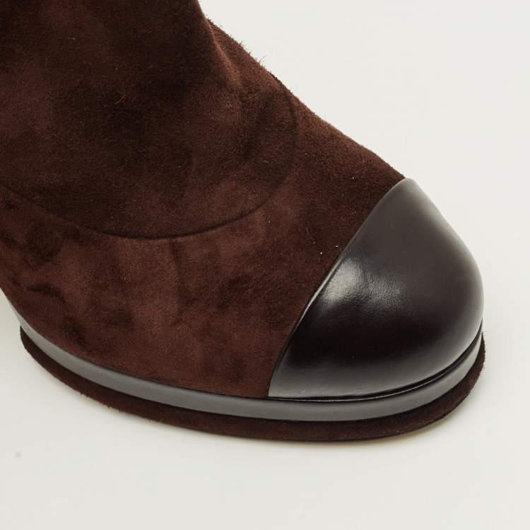 Pre Owned Chanel Size 39 Brown/Black Leather and Suede Ankle Length Boots