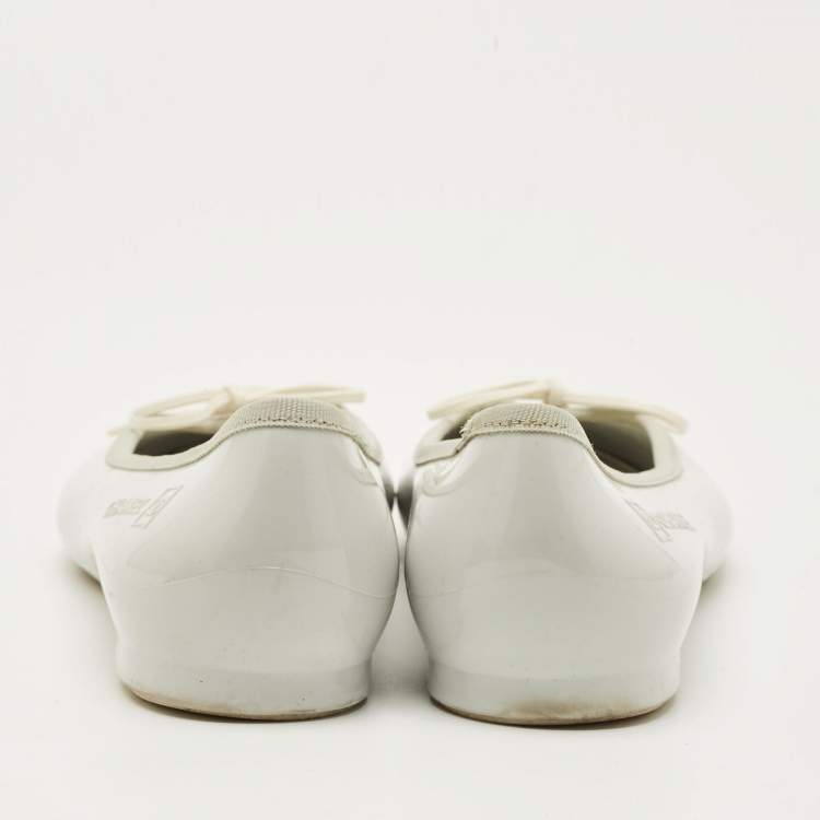 Pre Owned Chanel CC Size 41 Grey/White Leather and Rubber Ballet Flats