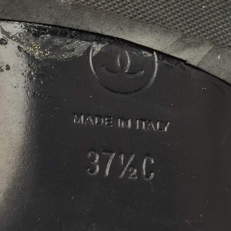 Pre Owned Chanel Size 37.5 Blue Leather and Tweed Ankle Chain with Faux Pearls Ballet Flats